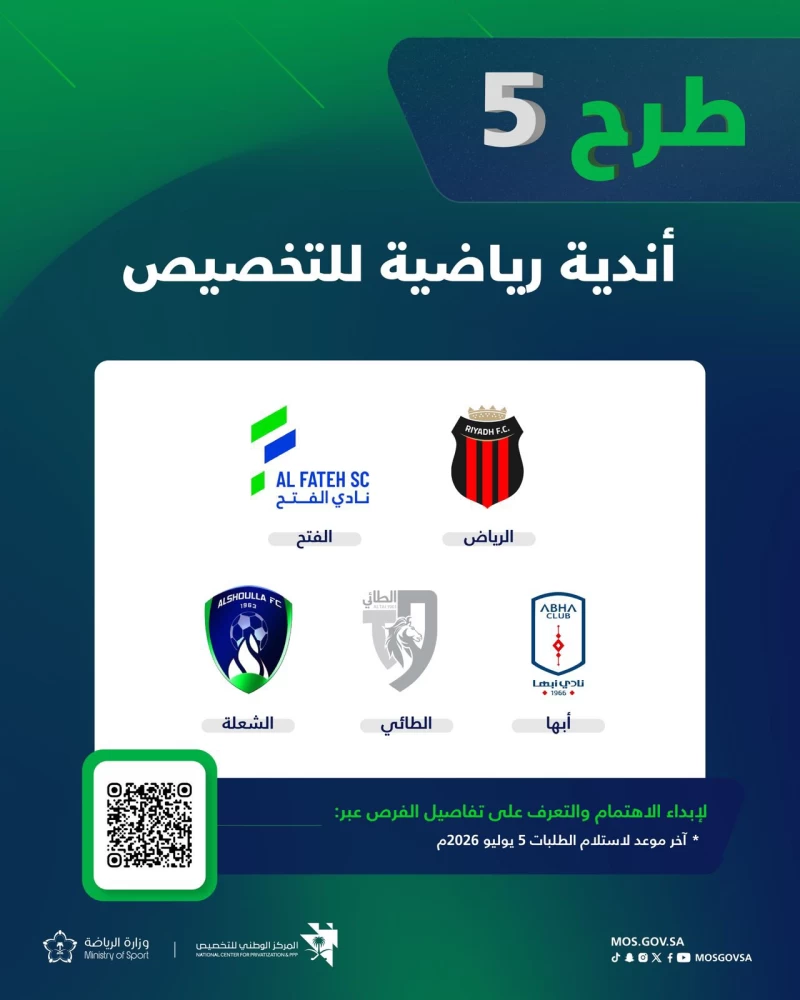 طرح 5 أندية سعودية جديدة للتخصيص